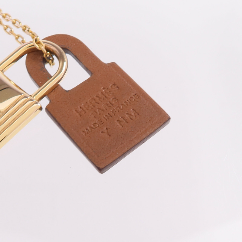 HERMES 金屬/Swift皮革O'Kelly Pendant Necklace項鍊Gold-6