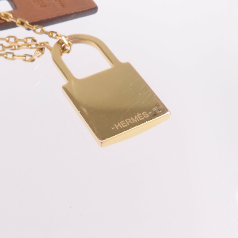 HERMES 金屬/Swift皮革O'Kelly Pendant Necklace項鍊Gold-7