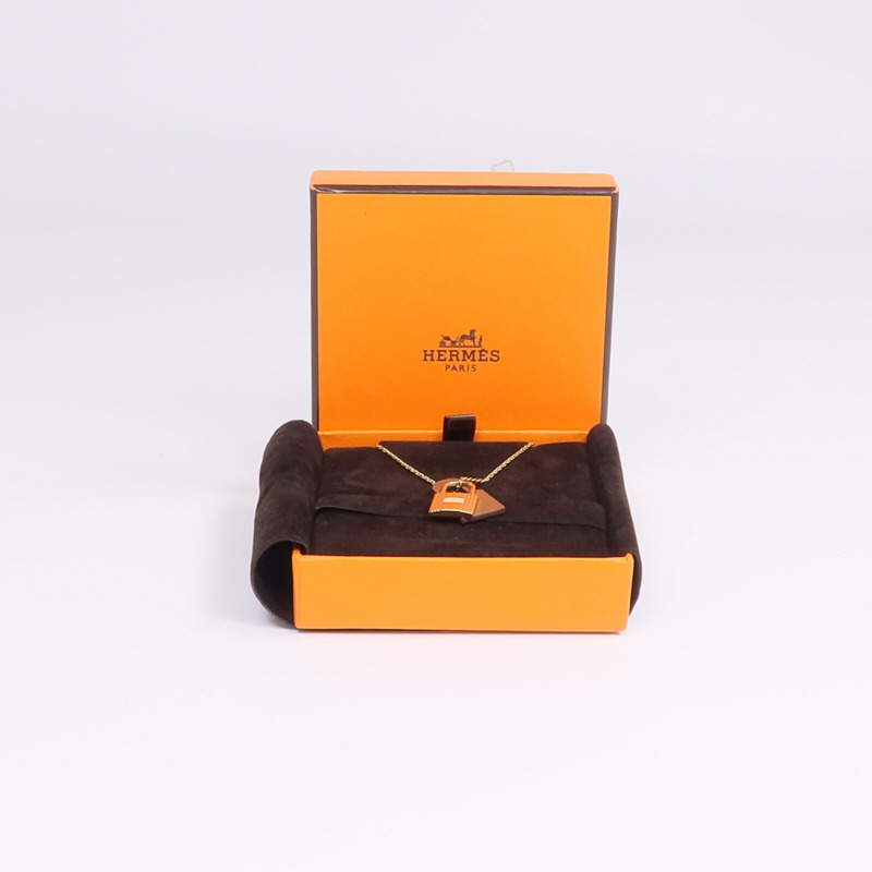 HERMES 金屬/Swift皮革O'Kelly Pendant Necklace項鍊Gold-8