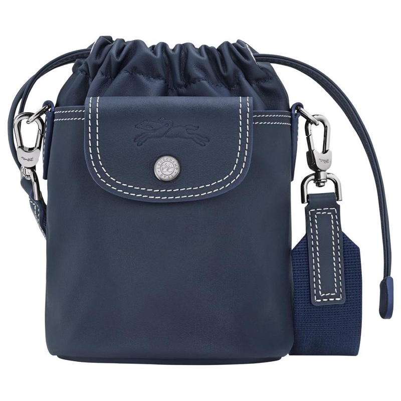 Longchamp Le Pliage Xtra XS 奔馬烙印牛皮抽繩水桶包 斜背包 深藍-0