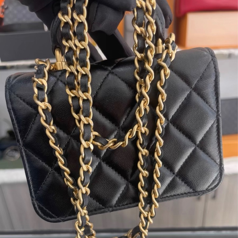 【96%新 ✨ 全網最低價】 30開 Chanel mini woc 21k 黑金 手柄 羊皮 斜挎包 王心凌同款(下單前先詢問庫存❗️)-1