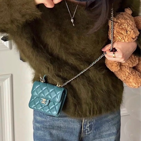 【96%新 ✨ 全網最低價】 Chanel mini woc 綠色 金扣 手柄 羊皮 斜挎包 王心凌同款(下單前先詢問庫存❗️）