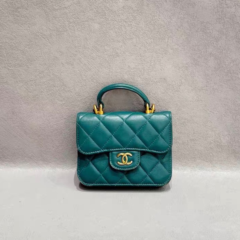 【96%新 ✨ 全網最低價】 Chanel mini woc 綠色 金扣 手柄 羊皮 斜挎包 王心凌同款(下單前先詢問庫存❗️)-3