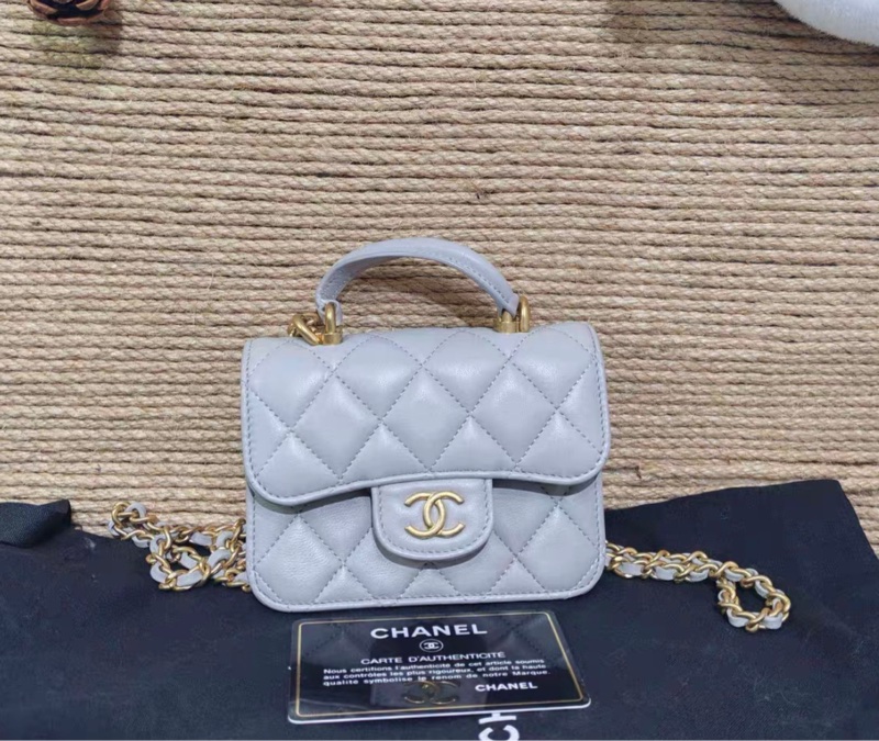 【96%新 ✨ 全網最低價】31開有保卡 Chanel mini woc 灰色 金扣 手柄 羊皮 斜挎包 王心凌同款(下單前先詢問庫存❗️)-0