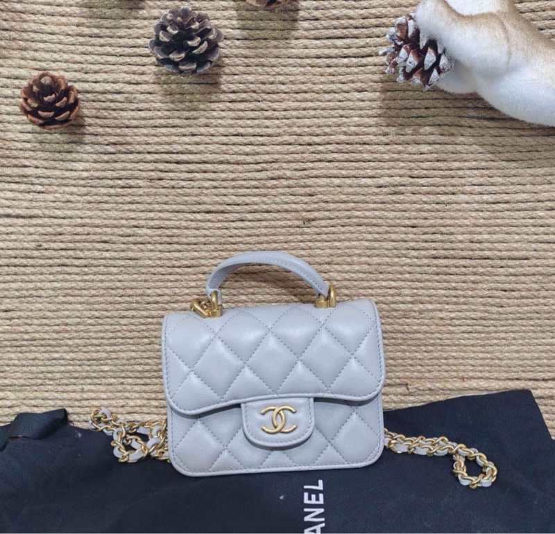 【96%新 ✨ 全網最低價】31開有保卡 Chanel mini woc 灰色 金扣 手柄 羊皮 斜挎包 王心凌同款(下單前先詢問庫存❗️）-1