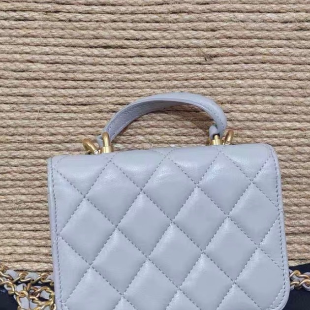 【96%新 ✨ 全網最低價】31開有保卡 Chanel mini woc 灰色 金扣 手柄 羊皮 斜挎包 王心凌同款(下單前先詢問庫存❗️）-7