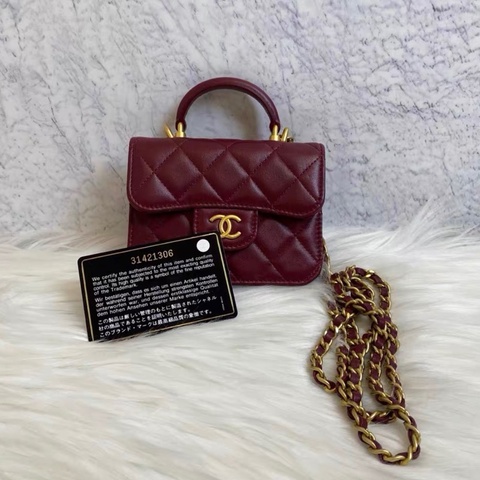 【98新 ✨ 全網最低價】 有保卡 Chanel mini woc 紅色 金扣 手柄 羊皮 斜挎包 王心凌同款(下單前先詢問庫存❗️）