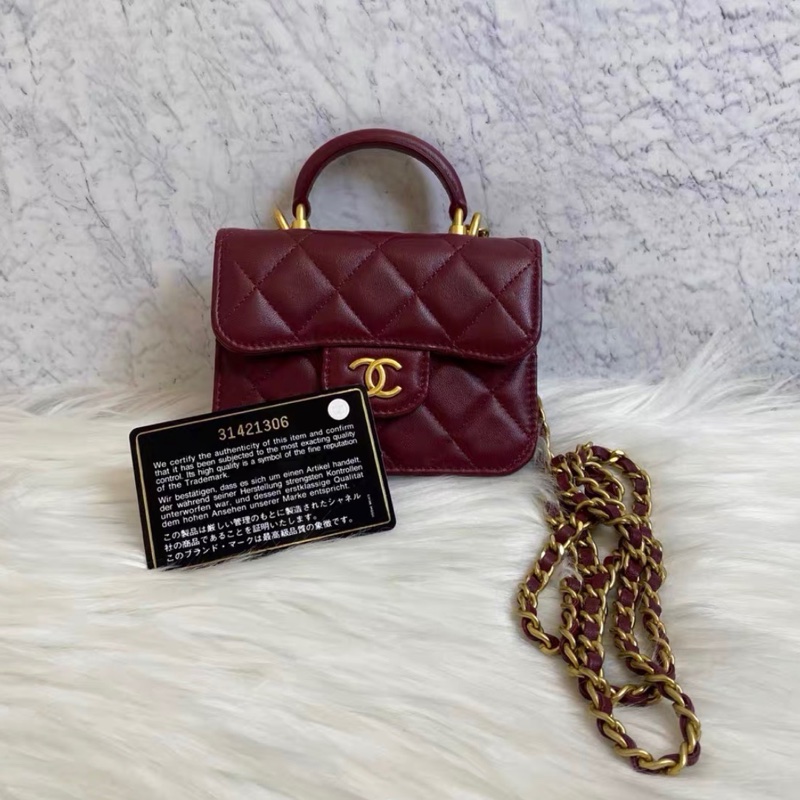 【98新 ✨ 全網最低價】 有保卡 Chanel mini woc 紅色 金扣 手柄 羊皮 斜挎包 王心凌同款(下單前先詢問庫存❗️)-0