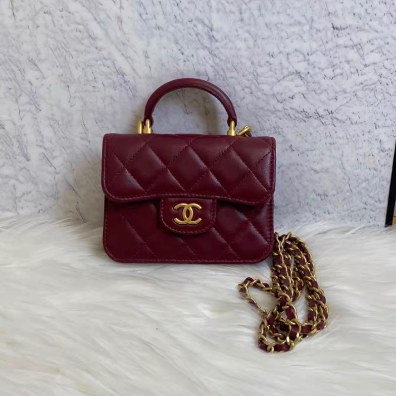 【98新 ✨ 全網最低價】 有保卡 Chanel mini woc 紅色 金扣 手柄 羊皮 斜挎包 王心凌同款(下單前先詢問庫存❗️）-1