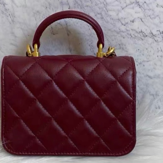 【98新 ✨ 全網最低價】 有保卡 Chanel mini woc 紅色 金扣 手柄 羊皮 斜挎包 王心凌同款(下單前先詢問庫存❗️）-9