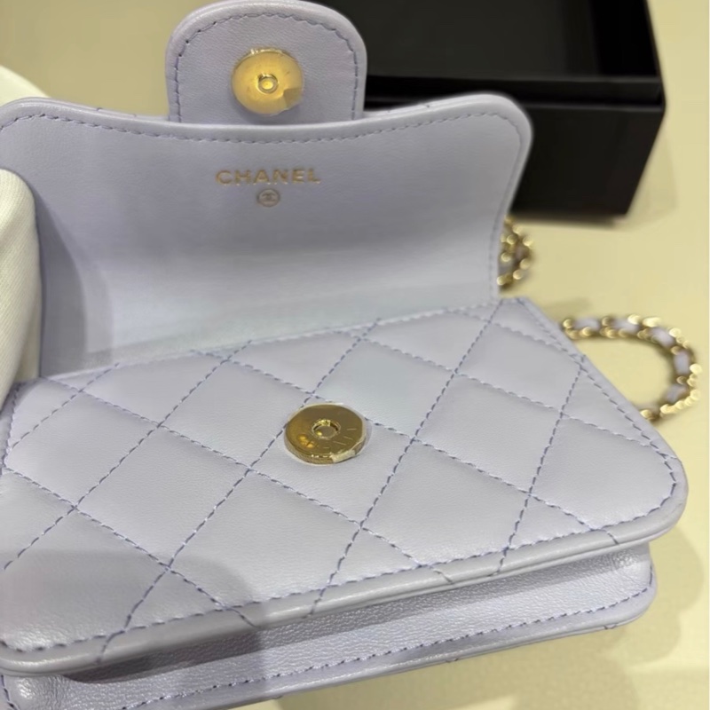 【98新✨ 全網最低價】 31開帶卡 Chanel mini woc 香芋紫 金扣 羊皮 手柄斜挎包 王心凌同款(下單前先詢問庫存❗️）-5