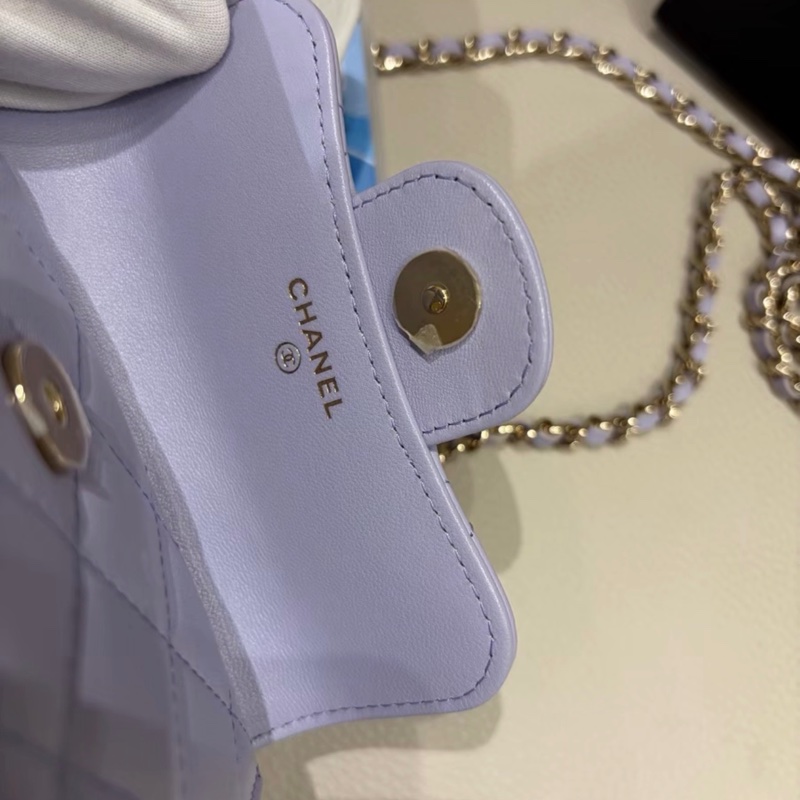【98新✨ 全網最低價】 31開帶卡 Chanel mini woc 香芋紫 金扣 羊皮 手柄斜挎包 王心凌同款(下單前先詢問庫存❗️）-6