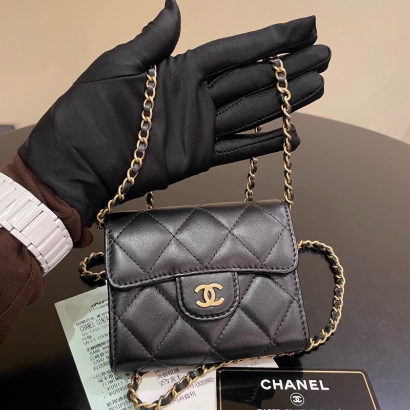 【96新✨ 全網最低價！】Chanel 香奈兒 黑金菱格紋小錢包 小羊皮 帶鏈條 （下單前先詢問庫存❗️）-2