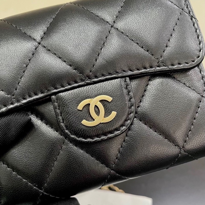 【96新✨ 全網最低價！】Chanel 香奈兒 黑金菱格紋小錢包 小羊皮 帶鏈條 （下單前先詢問庫存❗️）-3