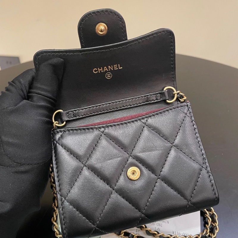 【96新✨ 全網最低價！】Chanel 香奈兒 黑金菱格紋小錢包 小羊皮 帶鏈條 （下單前先詢問庫存❗️）-5