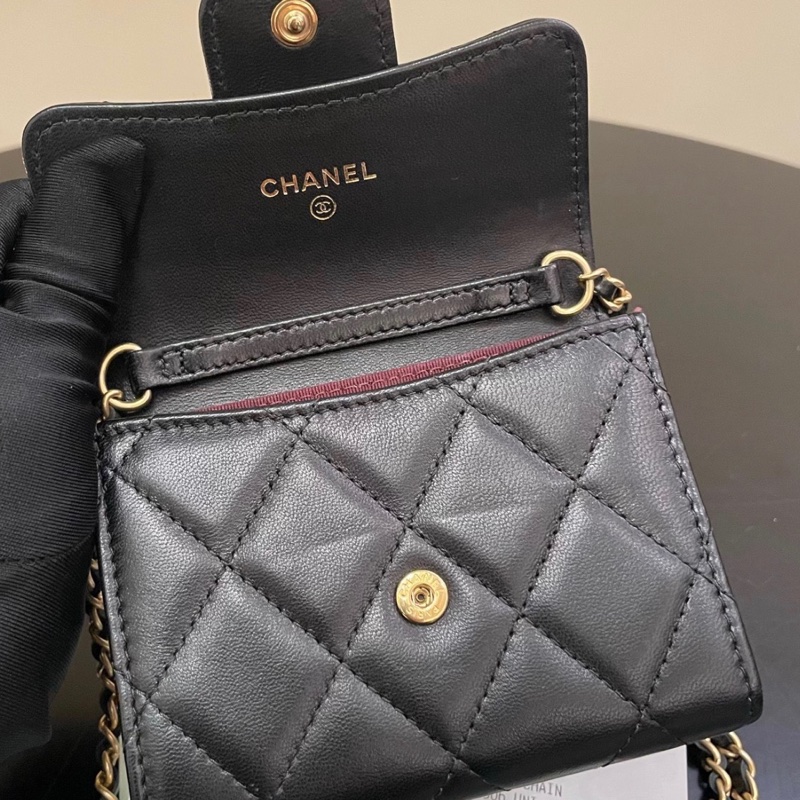 【96新✨ 全網最低價！】Chanel 香奈兒 黑金菱格紋小錢包 小羊皮 帶鏈條 （下單前先詢問庫存❗️）-9