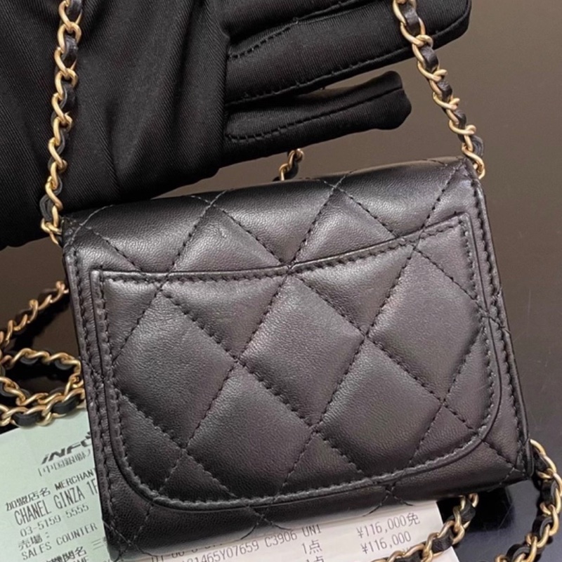 【96新✨ 全網最低價！】Chanel 香奈兒 黑金菱格紋小錢包 小羊皮 帶鏈條 （下單前先詢問庫存❗️）-10