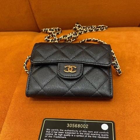 【96新✨ 全網最低價！】Chanel 香奈兒 黑金菱格紋小錢包 荔枝皮 帶鏈條 （下單前先詢問庫存❗️）