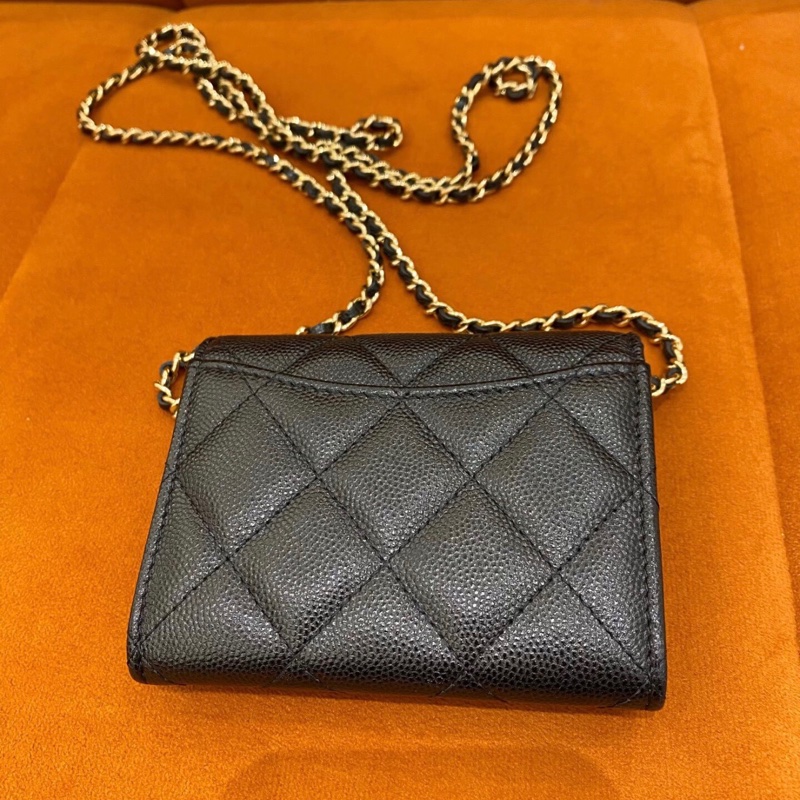 【96新✨ 全網最低價!】Chanel 香奈兒 黑金菱格紋小錢包 荔枝皮 帶鏈條 (下單前先詢問庫存❗️)-2
