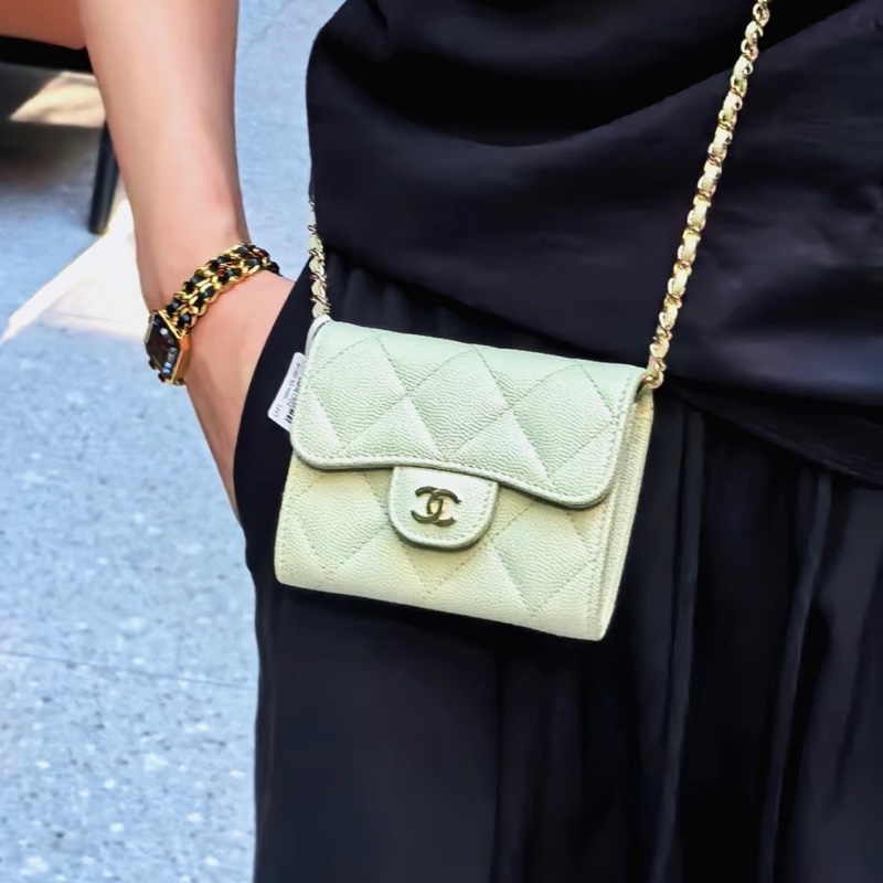【全新✨ 全網最低價!】全套有盒 Chanel 香奈兒 mini woc 薄荷綠鏈條小挎包 荔枝牛皮 新晶片款 五金膜還在(下單前先詢問庫存❗️)-0