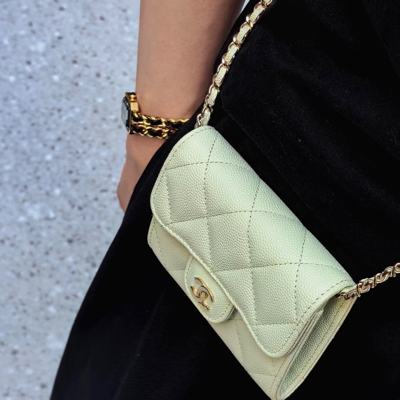【全新✨ 全網最低價！】全套有盒 Chanel 香奈兒 mini woc 薄荷綠鏈條小挎包 荔枝牛皮 新晶片款 五金膜還在（下單前先詢問庫存❗️）-2