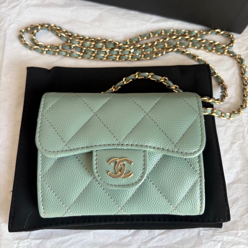 【全新✨ 全網最低價！】全套有盒 Chanel 香奈兒 mini woc 薄荷綠鏈條小挎包 荔枝牛皮 新晶片款 五金膜還在（下單前先詢問庫存❗️）-3
