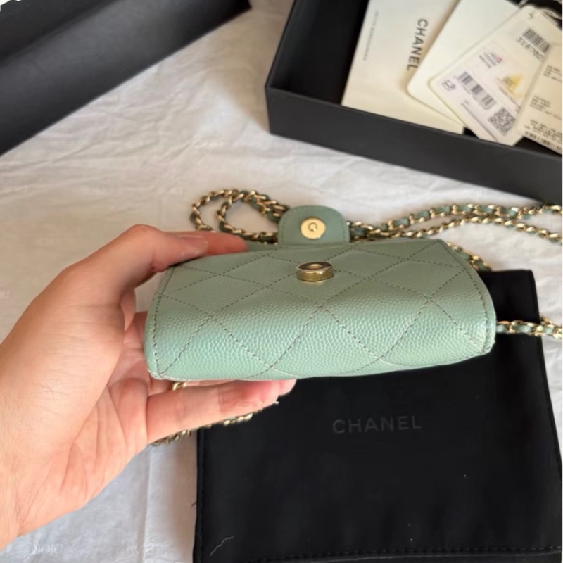 【全新✨ 全網最低價！】全套有盒 Chanel 香奈兒 mini woc 薄荷綠鏈條小挎包 荔枝牛皮 新晶片款 五金膜還在（下單前先詢問庫存❗️）-6