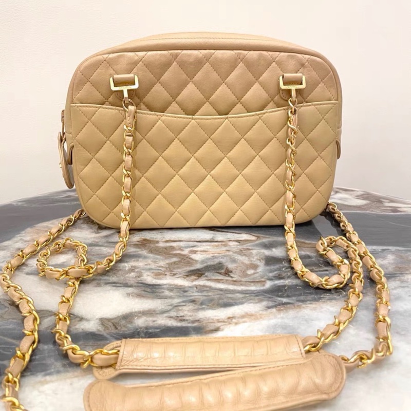 【96新 ✨ 全網最低價!】中古香奈兒chanel 中古奶茶色 雙鏈條 斜挎包 有卡 (下單前先詢問庫存❗️)-2