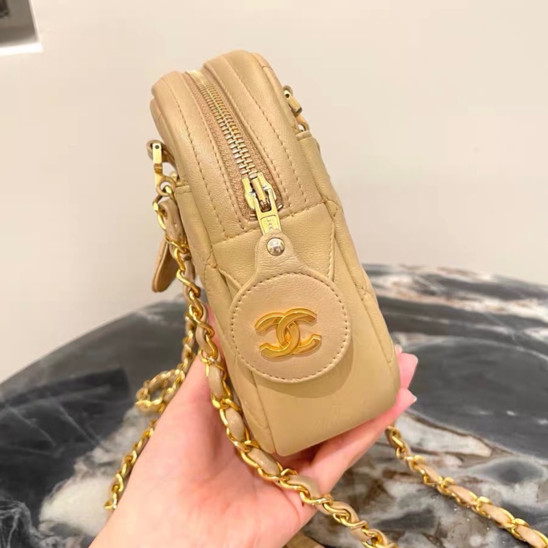 【96新 ✨ 全網最低價!】中古香奈兒chanel 中古奶茶色 雙鏈條 斜挎包 有卡 (下單前先詢問庫存❗️)-5