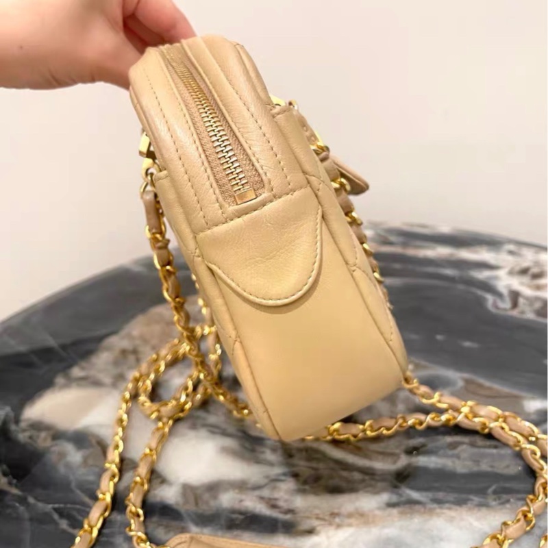 【96新 ✨ 全網最低價!】中古香奈兒chanel 中古奶茶色 雙鏈條 斜挎包 有卡 (下單前先詢問庫存❗️)-6
