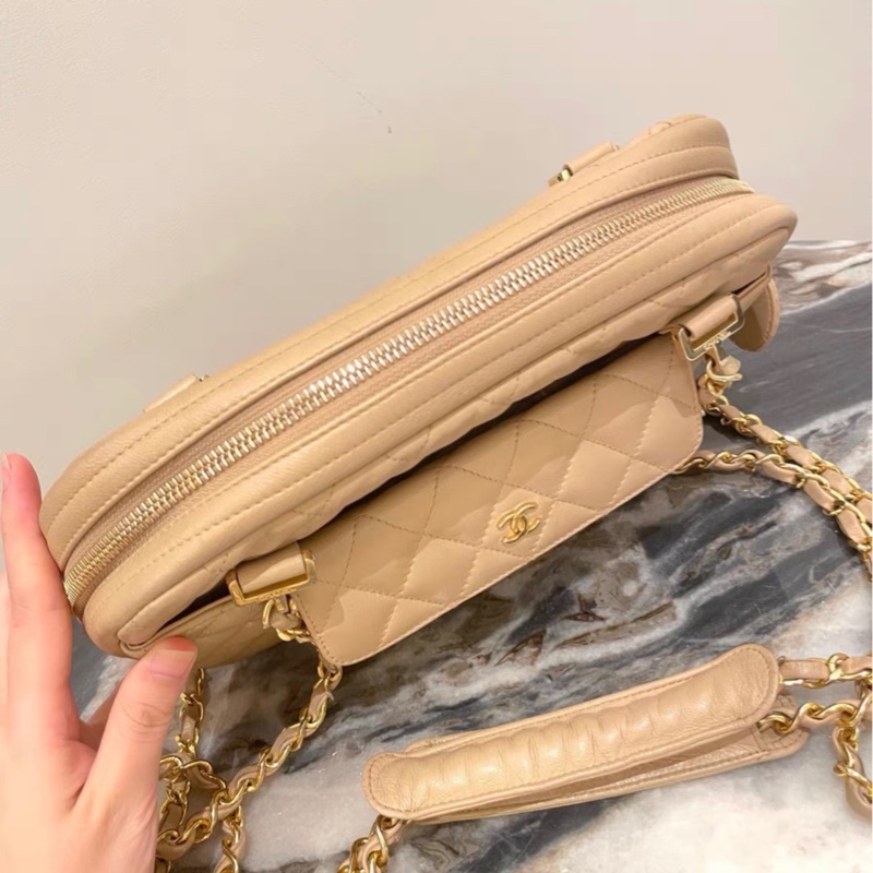 【96新 ✨ 全網最低價!】中古香奈兒chanel 中古奶茶色 雙鏈條 斜挎包 有卡 (下單前先詢問庫存❗️)-7