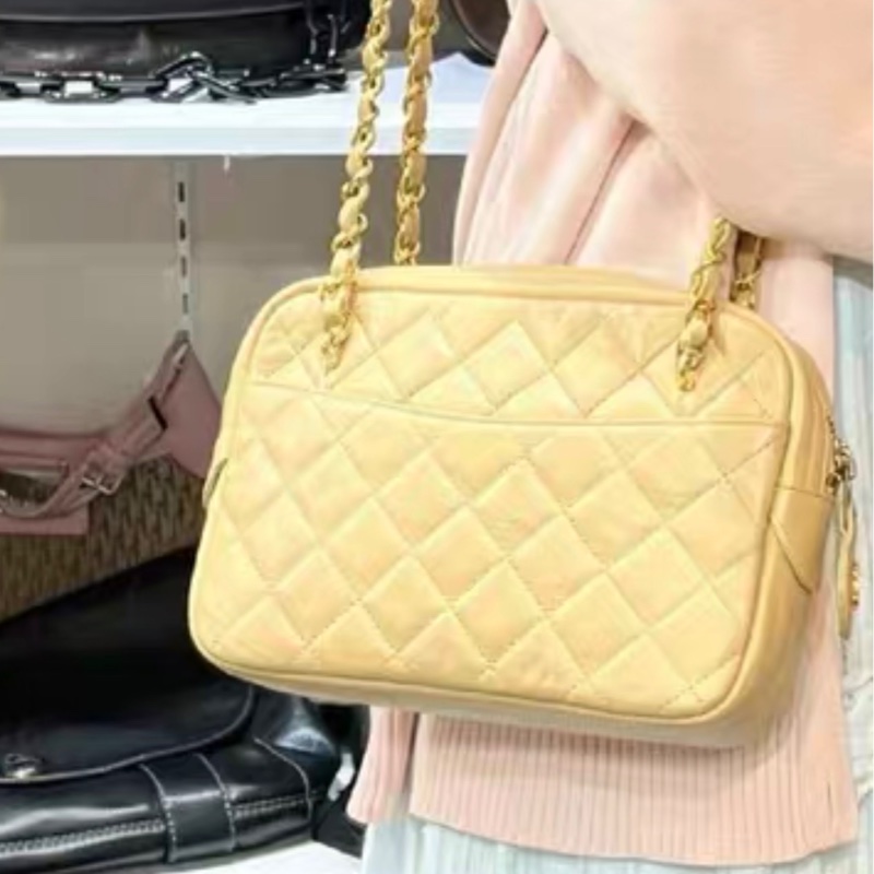 【96新 ✨ 全網最低價!】中古香奈兒chanel 中古奶茶色 雙鏈條 斜挎包 有卡 (下單前先詢問庫存❗️)-9