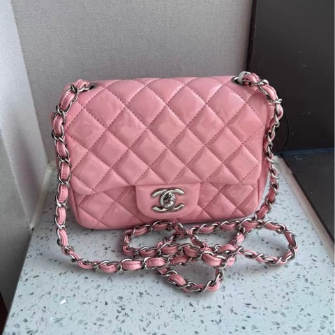 【96新 ✨ 全網最低價！】Chanel香奈兒方胖子漆皮鏈條包 粉色17開 銀色扣（下單前先詢問庫存❗️）