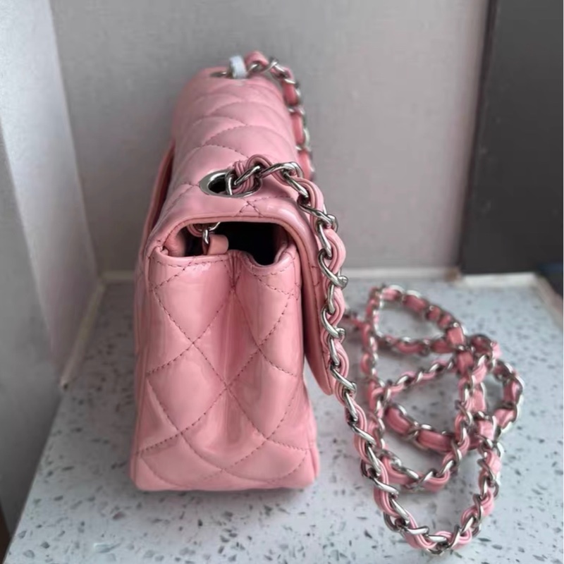 【96新 ✨ 全網最低價！】Chanel香奈兒方胖子漆皮鏈條包 粉色17開 銀色扣（下單前先詢問庫存❗️）-2