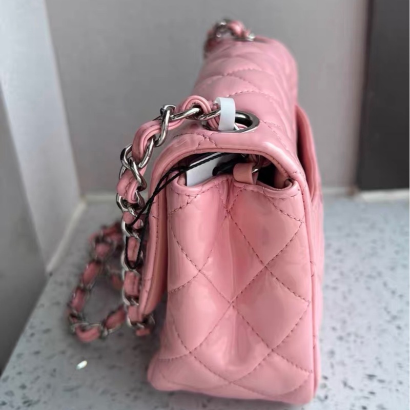 【96新 ✨ 全網最低價！】Chanel香奈兒方胖子漆皮鏈條包 粉色17開 銀色扣（下單前先詢問庫存❗️）-3
