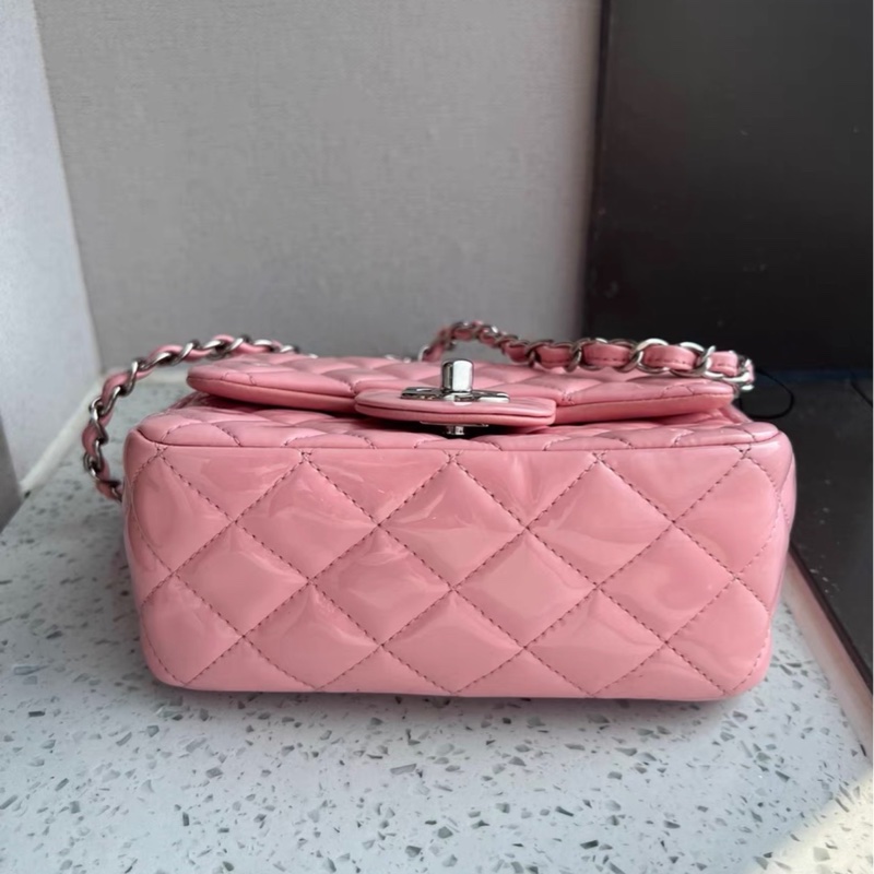 【96新 ✨ 全網最低價！】Chanel香奈兒方胖子漆皮鏈條包 粉色17開 銀色扣（下單前先詢問庫存❗️）-4