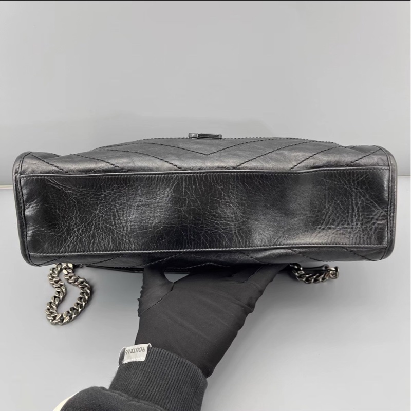 絕美爆款❤️‍🔥超難買🥹Ysl聖羅蘭黑色油蠟皮niki shopping bag托特包單肩手提包-12