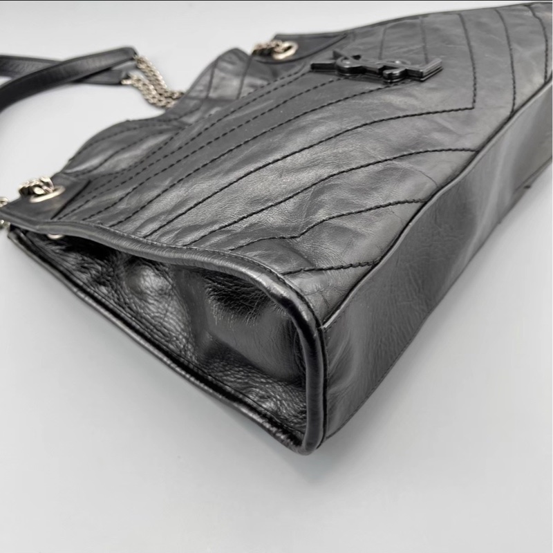 絕美爆款❤️‍🔥超難買🥹Ysl聖羅蘭黑色油蠟皮niki shopping bag托特包單肩手提包-14