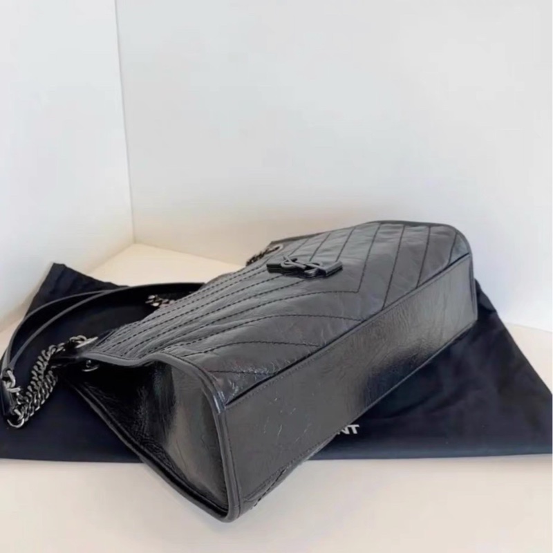 絕美爆款❤️‍🔥超難買🥹Ysl聖羅蘭黑色油蠟皮niki shopping bag托特包單肩手提包-18