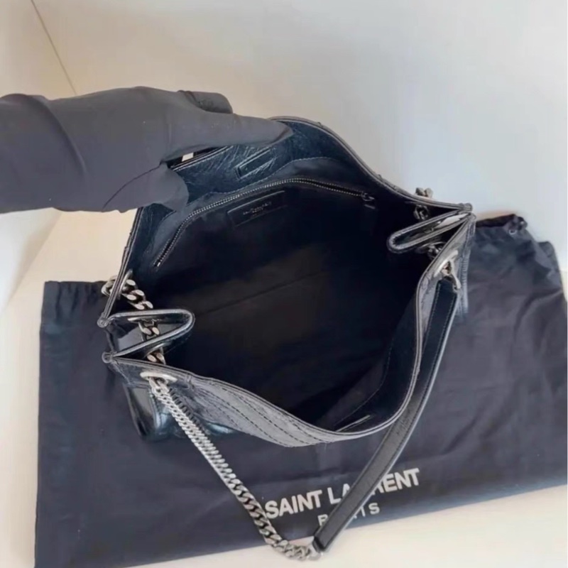 絕美爆款❤️‍🔥超難買🥹Ysl聖羅蘭黑色油蠟皮niki shopping bag托特包單肩手提包-19