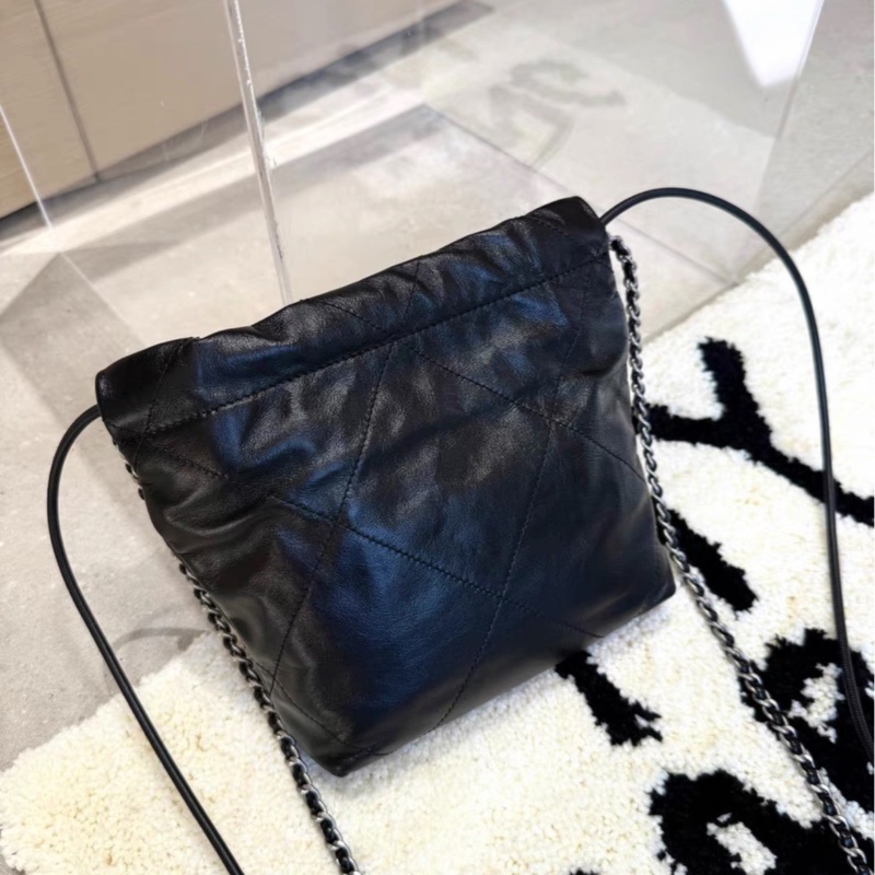 熱門瘋搶款😍99新🆕Chanel香奈兒黑銀迷你22bag mini垃圾袋單肩斜挎包-12
