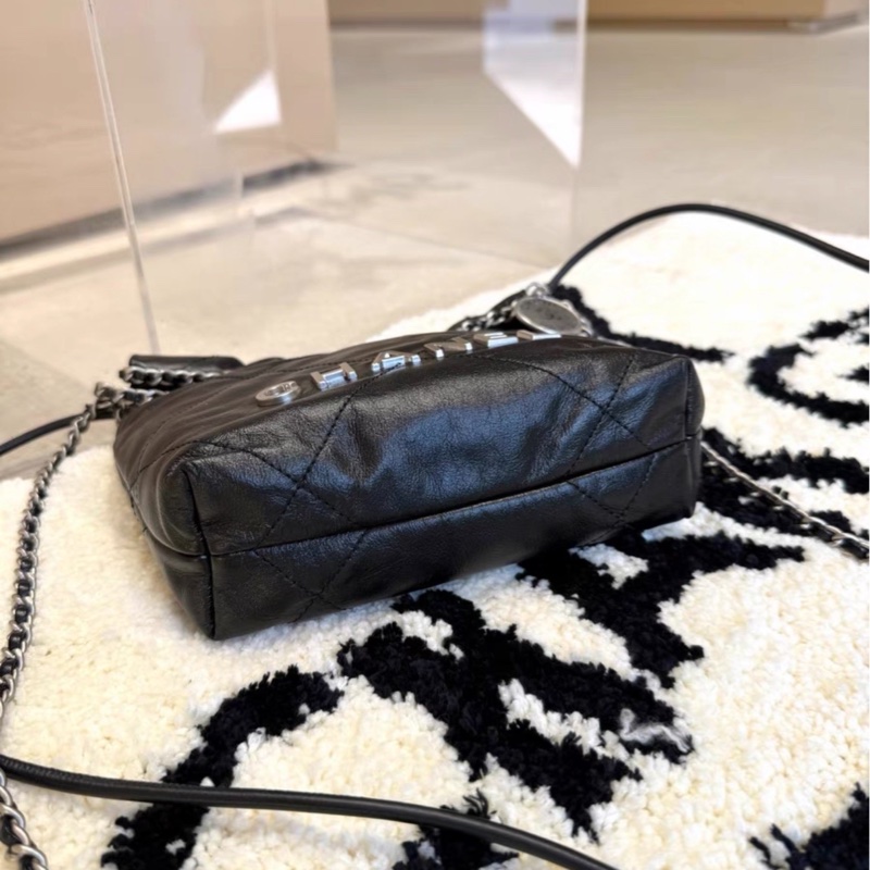 熱門瘋搶款😍99新🆕Chanel香奈兒黑銀迷你22bag mini垃圾袋單肩斜挎包-13