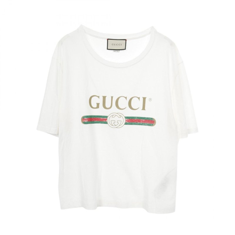 GUCCI 標誌水洗T卹,純棉,白色,L碼,二手男款-0