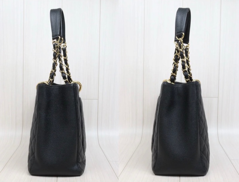 「JL精品代購」98新 香奈兒GST黑金荔枝牛皮托特包-4