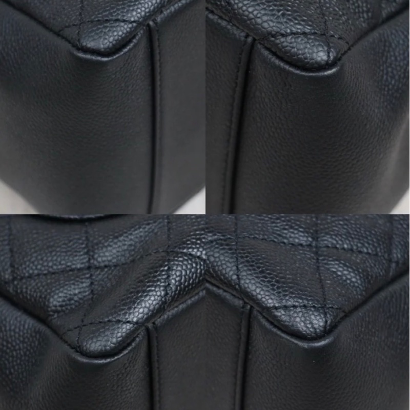 「JL精品代購」98新 香奈兒GST黑金荔枝牛皮托特包-7