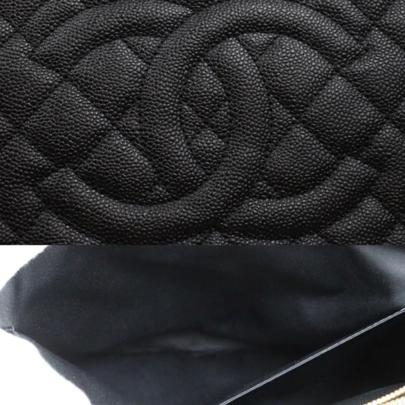 「JL精品代購」98新 香奈兒GST黑金荔枝牛皮托特包-9