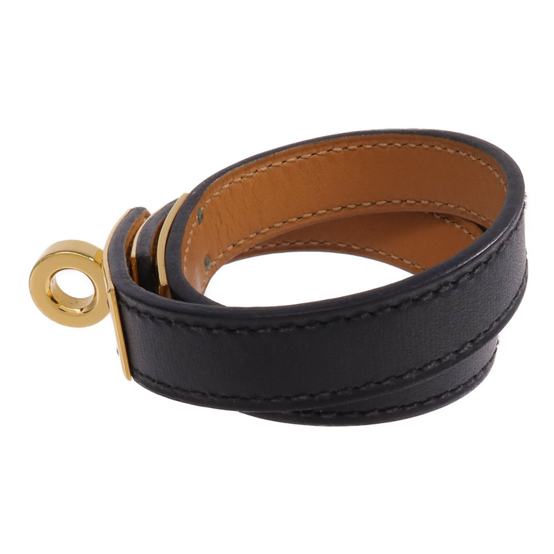 HERMES Box Calf皮革Kelly Double Bracelet金扣手鐲Noir-1