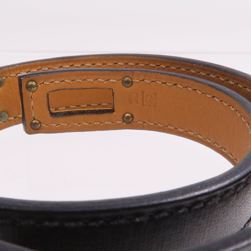 HERMES Box Calf皮革Kelly Double Bracelet金扣手鐲Noir-7