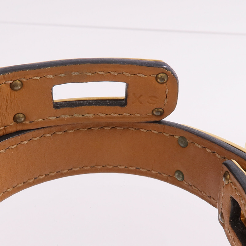 HERMES Box Calf皮革Kelly Double Bracelet金扣手鐲Noir-8