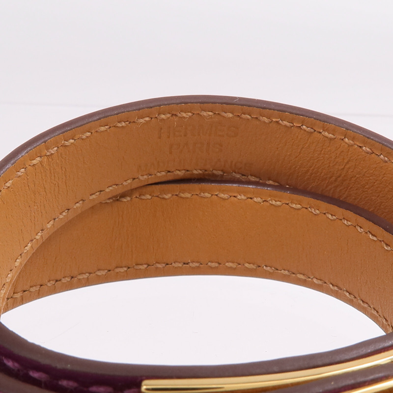 HERMES Swift皮革Kelly Double Tour Bracelet金扣手鐲-4